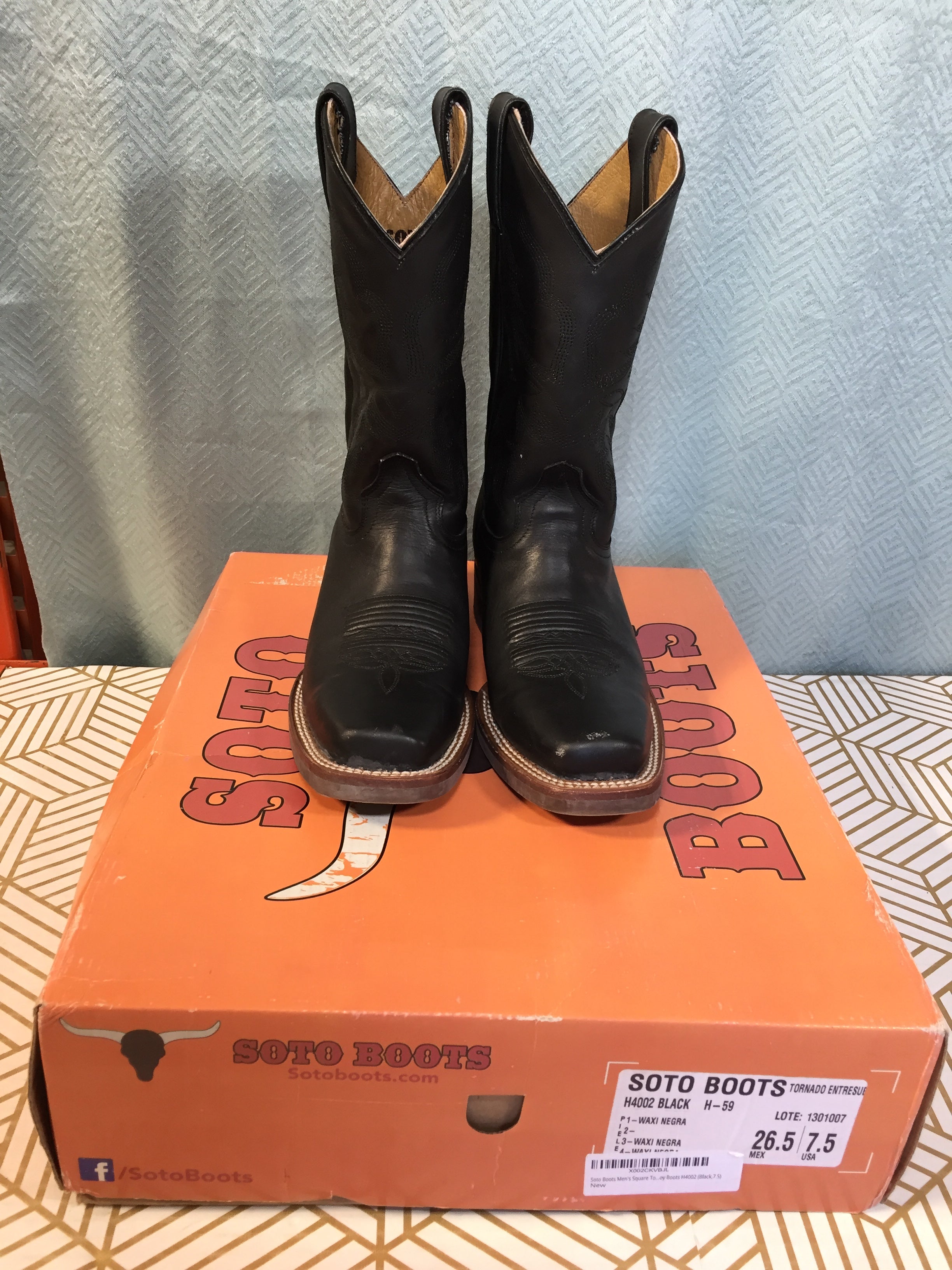 Soto Boots Men's Square Toe Cowboy Boots Black H4002 - US 7.5 (7776188399854)